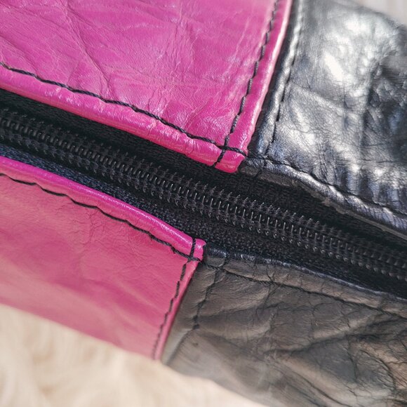 Custom Made Half Black and Half Pink-Purple / Fuchsia Leather Mini Handb… - Picture 8 of 14